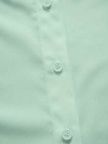 SHEIN Holidaya 女款素色休閒單排扣長袖襯衫 商務辦公 - 綠色 - 查看 6