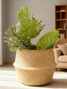 1PC Seagrass Wicker Rattan Hanging Planter Storage Basket Flower Pot Cover Woven Straw Storage Bin For Farmhouse Garden Home Decor Living Room Bedroom Organization Shelving Tabletop Accessory - Multicolor - View 9