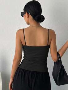 DAZY Solid Cami Top Tank Tops Halter Top - Black - View 9