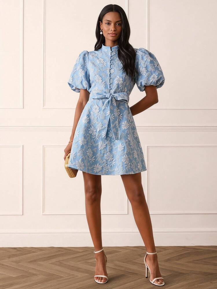 sinora - short-sleeve floral mini sheath dress Sinora - Short-Sleeve Print Mini Sheath Dress