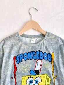SpongeBob SquarePants | SHEIN 1件趣味休閒風男童T恤，圓領短袖舒適上衣 - 彩色 - 查看 4