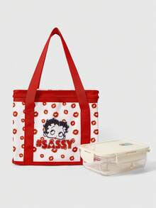 Betty Boop x SHEIN A Retro Cartoon Portable Handbag - Red B - View 2