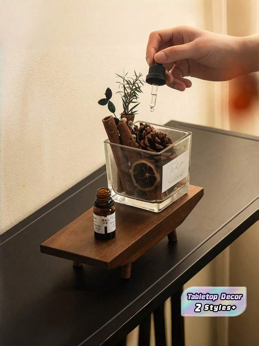1個長方形厚實相思木裝飾香氛精油擴香器收納珠寶整理盒 玄關桌面展示架 自然鄉村風木盤 適用於書桌梳妝台浴室檯面家居裝飾 - 棕色 - 查看 1