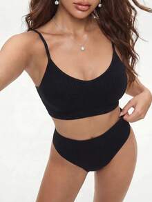 Rina Fox Solid Seamless Bra & Panty Lingerie Set - Black - View 8
