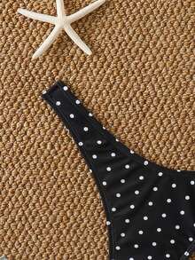 Swim Lushoire Quần bikini nữ in họa tiết chấm bi nhiệt đới kiểu dáng thường ngày - Đen và trắng - Xem 3