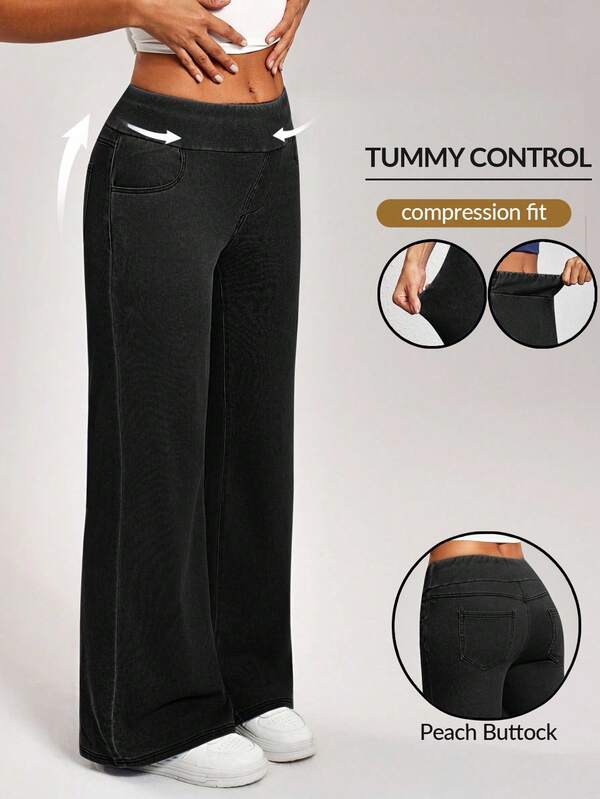 SHEIN CURVE+ Plus Size Casual Daily Stretch Tummy Control Straight Leg Jeans