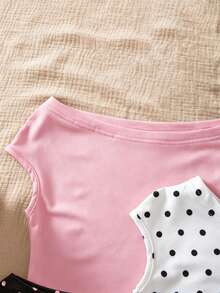 Sparklyn 3pcs/Set Girls' Vacation Fitted Off-Shoulder Multi-Color T-Shirts - Pink - View 6