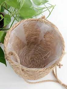 1PC Jute Rope Hanging Plant Basket Indoor Outdoor Macrame Plant Holder Wall Mount Flower Pot Stand Garden Decor Hanger Natural Boho Planter Shelf Storage - flat bottom - View 7