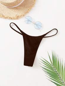 Swim Basics Bottom de bikini para playa de verano de color sólido - Marrón - Ver 4