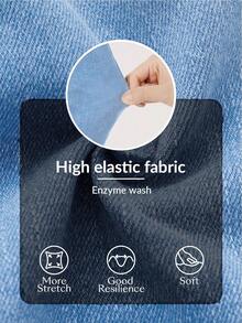 Flexra Plus Size Solid Stretchy Knit Color Denim Bodycon Skirt With Pockets, Summer Formal Light Blue Casual - Light Wash - View 5
