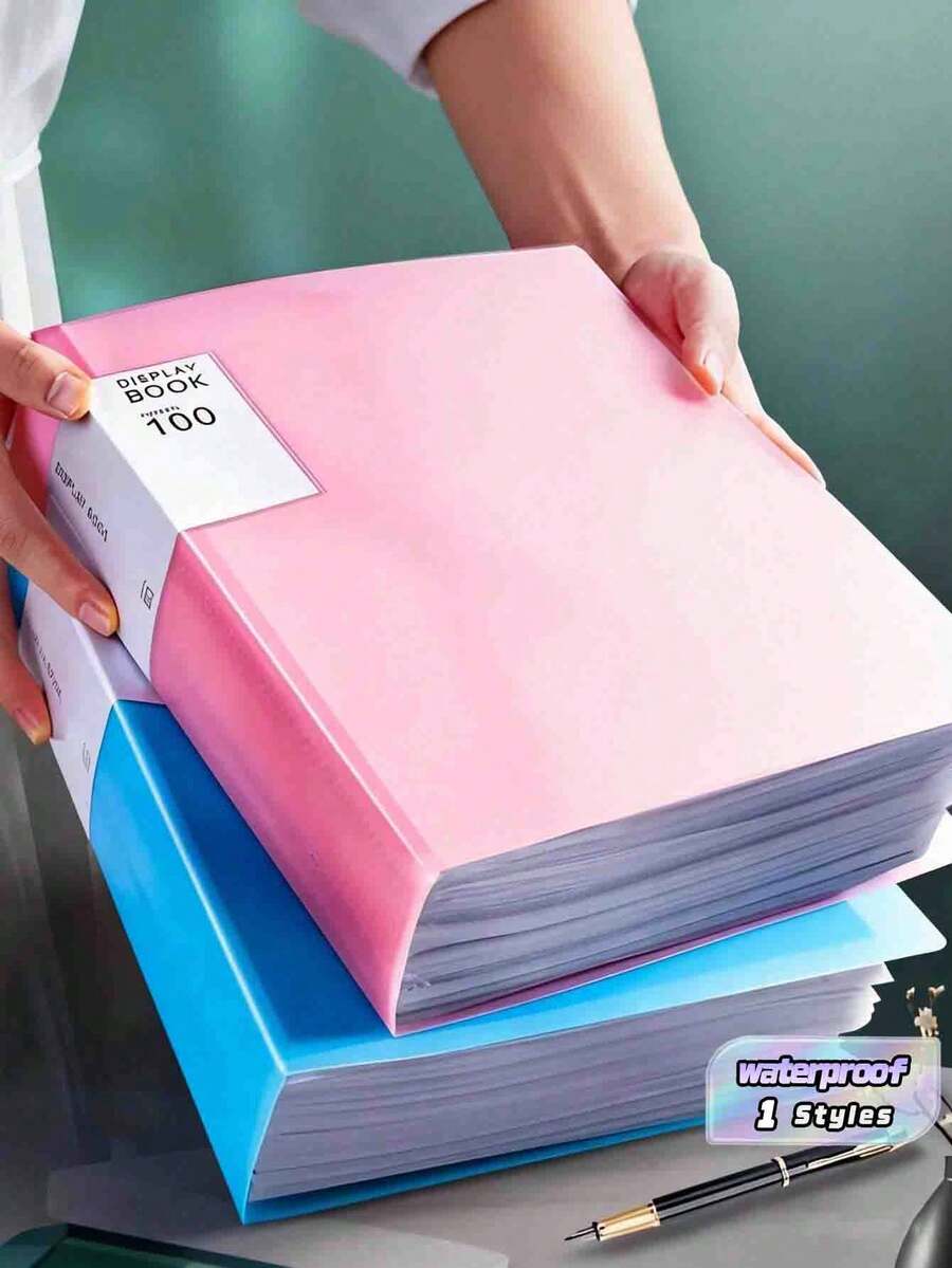 A4 Office & School File Folder, Multi-Layer Transparent Sleeve Data Book, Large Capacity Student Test Paper/Contract File Storage, Transparent Sleeves, Random Cover Card Paper, 100 Pages Student Certificate Organizer Bag - One Size Fits All - View 1