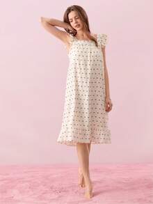 Bonmuse Women's Fashion Nightgown, Butterfly Print Bestseller Woven Sleepwear Dress, Comfortable Loungewear - Yellow - View 6