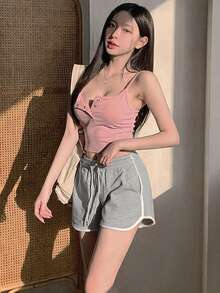 DAZY Women's Summer Casual Colorblock Trim Shorts - Dark Grey - View 5