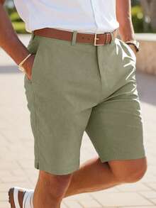 Manfinity Homme Quần short nam phong cách casual mùa hè tối giản màu trơn túi chéo - màu xanh lá - Xem 3