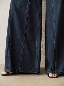 Anewsta Women's Spring/Summer Fashion Patchwork Blue Mother's Day Wide Leg Jeans - Blue - View 4