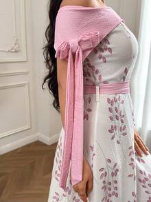 Modelyn 女款優雅花卉印花拼接露肩洋裝 - 粉色 - 查看 6