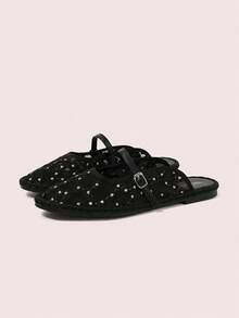 CUCCOO DOLLMOD Women's Shoes Round Toe Spring And Summer New Black Mesh Daisies With Fashionable And Versatile Daily Wear Flat Shoes - Black - View 2