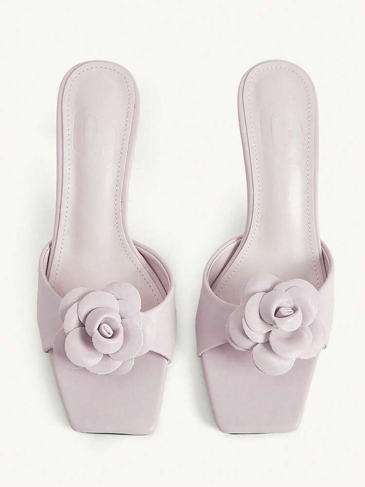 CUCCOO CHICEST Camellia Purple Kitten Heel Sandals Female Summer Wear High-End High-Heeled Sandals, Gentle Style Square Toe