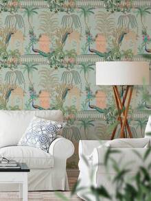 1 PC Roll Waterproof Removable Peacock Floral Pattern Wallpaper Elegant Home Decor Wall Art Sticker For Living Room Bedroom Office Hallway - multicolor - View 8