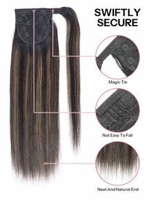 Pony Tails Real Hair Extension Straight Ponytail Extension Human Hair Ombre Nature Black To Chestnut Brown Mix Nature Black Hair Extensions Invisible Wrap Around Ponytail Human Hair For Women Daily Work - STP1B/6/1B - View 3
