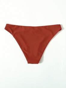 SHEIN Swim 女款夏季度假海灘素色高腰彈性泳褲下身 - 棕色 - 查看 2