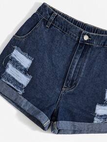 GlowEve Women's Plus Size Spring Summer Street Casual Denim Mini Shorts Holiday Dusty Blue Vacation - Dark Wash - View 3