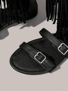 Styleloop Women's Flat Sandals, Bohemian, Beach Vacation, Western Wind, Summer Wear, Travel Essentials - Black - View 5