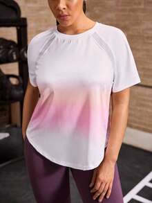 Powerista Women's Plus Size Round Neck Gradient Pattern Sports T-Shirt - White - View 4