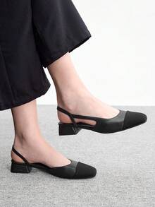 CUCCOO BIZCHIC Zapatos de tacón grueso con punta puntiaguda y bloques de color para mujer, primavera/verano - Vintage Negro - Ver 5