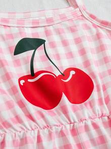 SHEIN Elladie kids 3件套女童夏季新款吊带樱桃豹纹纯色连体衣，简约百搭时尚度假风连体裤 - 彩色 - 查看 5