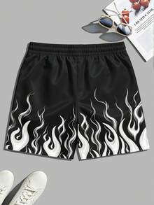 VIVINTIMO Men's Standard Size Flame Print Shorts, Personalized Visual Design, Hot Flame Print, Casual And Comfortable Styling, Perfect For Your Summer Beach Highlight Moments, Dual Large Capacity Practical Pockets, Eye-Catching Personalized Flame Print, Suitable For Fashionable Men Who Pursue Style, Love Outdoor Water Sports And Care About Their, Holiday - White - View 5
