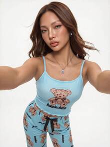 Rina Fox 2pcs Cute Bear Print Camisole & Pants Pajama Set - Multicolor - View 5