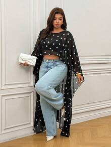 Femmeverse New Elegant Fashionable Black Chiffon Polka Dot Blouse, Casual Versatile, Suitable For Vacation And All Seasons Summer Holiday Wear Fall - Black and White - View 6