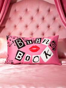 Mean Girls | SHEIN 2Pc Text Pattern Pink Printed Pillowcase Set, Satin Material, Comfortable And Cool, Smooth And Not Easy To Wrinkle, Care For Hair And Skin, Decorative Pillowcase - powder - View 2