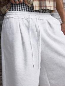AXEPEAK Men's Casual Solid Color Drawstring Waist Loose Baggy Sweat Shorts,Summer Holiday Street Wear White Grey Oversized Below The Knee Shorts - Light Grey - View 5