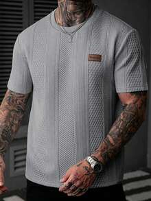 EGENSIO Men's Crew Neck Regular Shoulder Short Sleeve Summer Casual T-Shirt - Light Grey - View 4