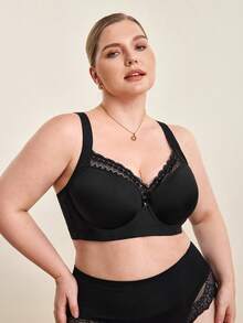 Hourtrue MIMILEMON Plus Size Seamless Smooth Black Bra For Women, With Underwire, Wide Straps, Comfortable Lift And Shaping, Effective Abdomen And Buttocks Lift - Black - View 6