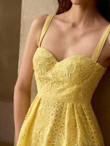 MOTF PREMIUM CONTRAST LACE HOLLOW OUT DRESS, SPRING/SUMMER - Pale Yellow - View 1