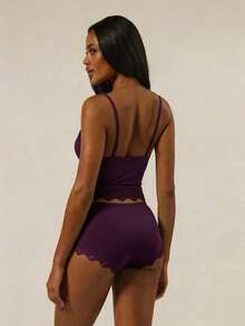 MUSERA Triangle Bust Lace Trim Adjustable Strap Cami Top And Fitted Boxer Boyshort Multipack Set Lingerie Nightwear Pajamas - Violet Purple - View 2