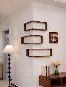 1/2/3PCS Rak Sudut Kayu Solid Besar Rak Display Multi Lapisan Rak Penyimpanan Dinding Tugas Berat untuk Ruang Tamu Dekorasi Rumah Gaya Rustic Coklat Penghemat Ruang Gaya Industri - MultiWarna - View 2