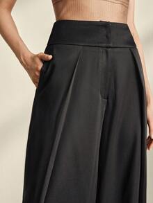 Anewsta Women's New Urban Chic Minimalist Solid Color High Waist Draping Wide Leg Pants, Versatile Office Wear - Black - View 3