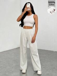 SHEIN PETITE Quần dài đen kẻ sọc bên hông, kiểu dáng đơn giản, thời trang hàng ngày, thích hợp cho lễ tốt nghiệp, trang phục tựu trường, lễ tốt nghiệp, trang phục giáo viên dành cho nữ, trang phục tựu trường. - Xám - Xem 2