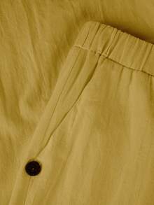 Linhara CURVE Plus Size Women's Casual Pure Cotton Solid Color Long Pants With Pockets And Drawstring - Yellow - View 4