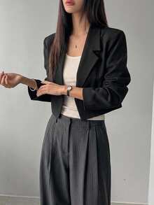 DAZY Spring And Autumn Casual Solid Color Lapel Collar Short Blazer Jacket,Fall Women Clothes Business Attire - Black - View 9