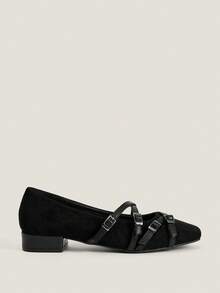 Mnmlis Women's Black Cross-Strap Flat Slip-On Shoes For Christmas - Black - View 5