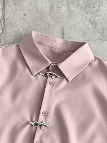 AXEPEAK Men's Lapel Short Sleeve Loose Fit Pink Shirt - Pink - View 3