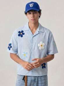 NORVETH Men's Short Sleeve Shirt With Applique, Spring/Summer - Blue - View 2