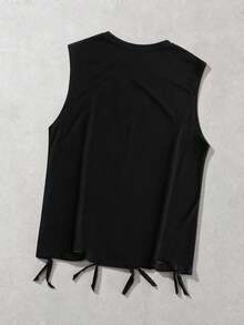ROMWE MEN Street Life Camiseta de tirantes con cuello redondo y gráfico de retrato de calle para hombre, con efecto desgastado - Negro - Ver 3