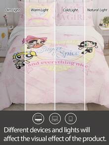 THE POWERPUFF GIRLS X Joivida 2/3件組 100%聚酯纖維 奶油般柔軟舒適透氣面料，全夜舒適寢具（被套 + 1/2個枕套，不含被芯），四季通用現代聚酯纖維寢具系列 - 彩色 - 查看 5