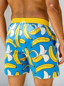 Manfinity Swimmode Celana Pendek Pantai Pria Motif Pisang untuk Liburan Musim Panas / Pantai / Hawaii / Tropis / Berenang / Mandi - Royal Blue - View 2